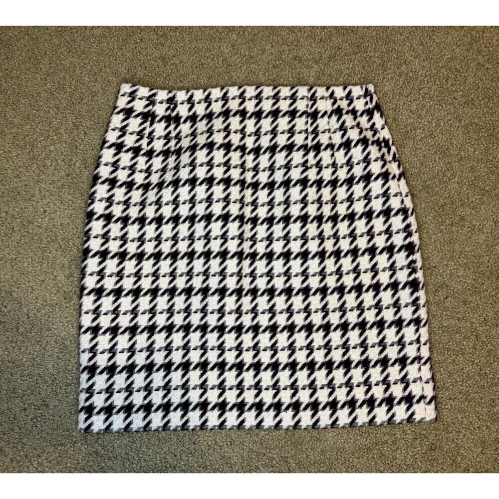 NWT WHBM White House Black Market Ivory Houndstooth Wool Blend Skirt Career Sz 0